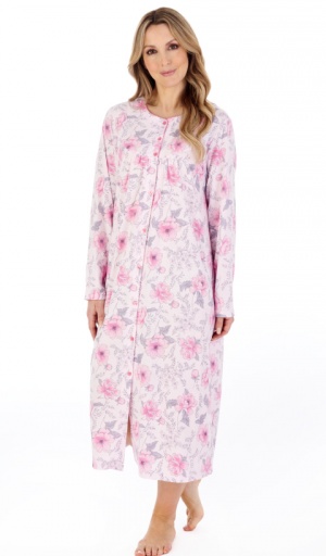 Slenderella 100% Cotton Long Sleeve Button Through Nightdress